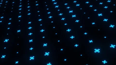 Blue Neon Cross Symbols Falling Through a Futuristic Digital Space 스톡 동영상 335865607