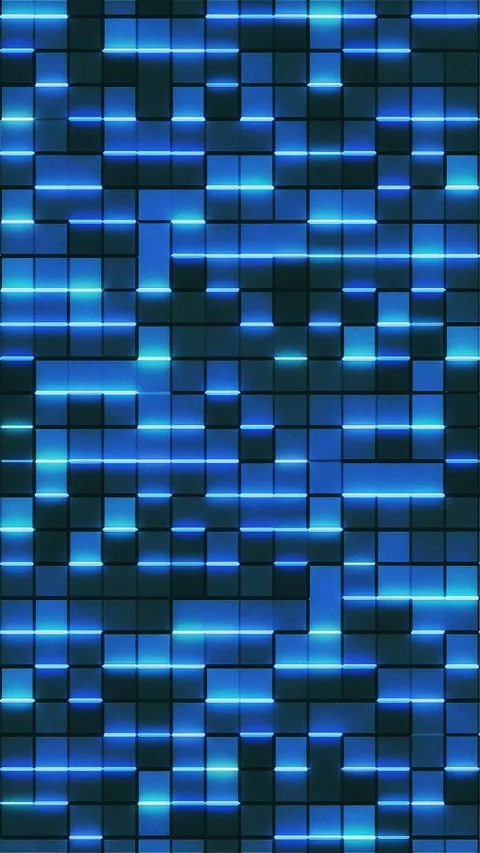 Blue Neon Cubes Grid 3D Tech Wall Animation Stock Footage 341965289