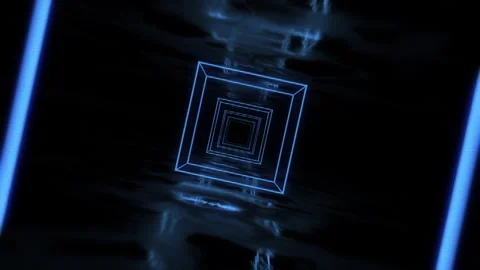 Blue Neon Cubes Tunnel Stock Footage 265259083