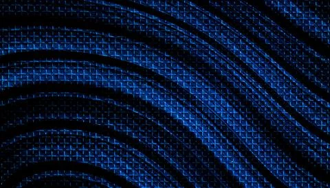 Blue Neon Curved Wave Lines Glowing Grid Texture Dark Background Illustrazione stock