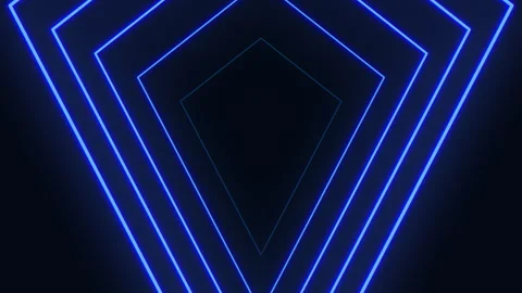 Blue neon diamond glowing triangular pattern on black background 스톡 동영상 289234096