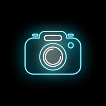 Blue neon digital camera glowing icon symbol Stock Illustration