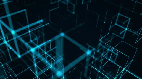 Blue Neon Digital Cubes Forming a Futuristic Tech Space. Looped 3D rendering Stock Footage 324617967