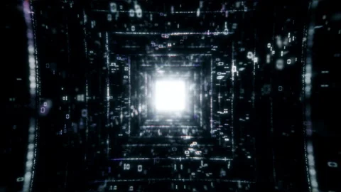 Blue neon digital tunnel of binary code flowing endlessly Stock Footage 321431849