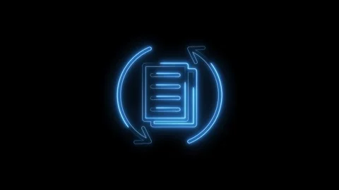Blue Neon Document Exchange Icon Animated Loop Black Background Digital Dat.. Stock Footage 315655993