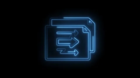Blue neon document icon with arrows indicating data transfer and workflow Stock Footage 333953552