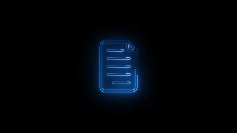 Blue neon document paper outline icon on black background 4k motion video Video stock 343760415