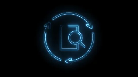 Blue neon document search loop animation data exploration icon on black bac.. Stock Footage 312319232