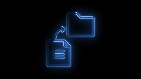 Blue Neon Document Transfer Icon Animation Futuristic Data Exchange Concept.. Stock Footage 314574050