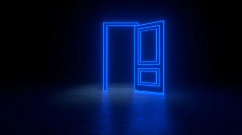 Blue neon door. 3d render Stock Illustration