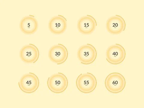 Blue neon dotted line circular countdown timer set 库存插图
