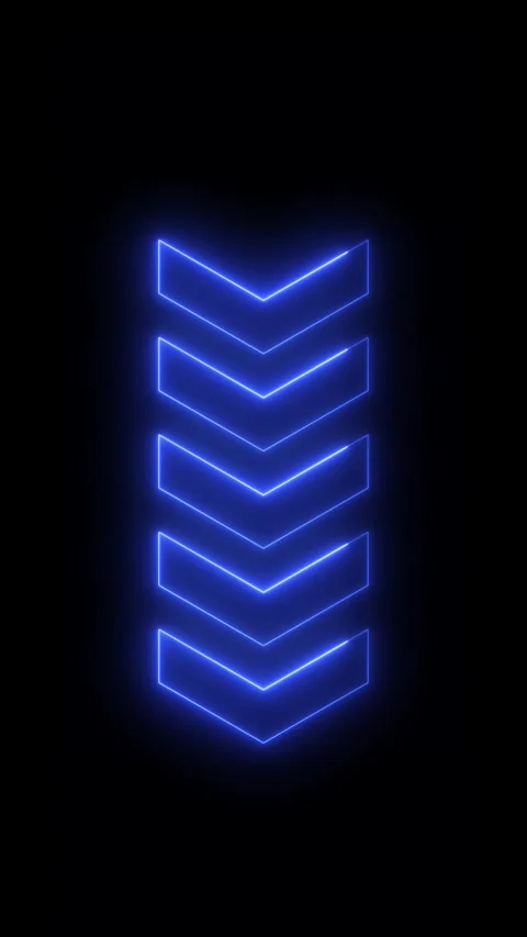 Blue Neon Downward Chevron Arrows Animation with Futuristic Light Effect Stock Footage 345977161