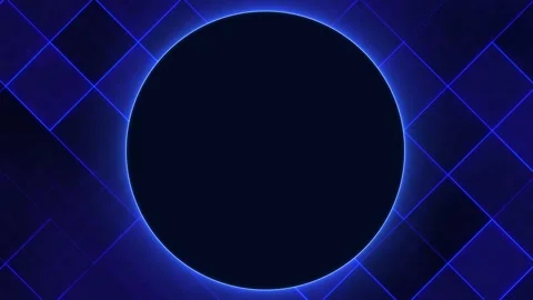 Blue neon eclipse circle with geometric grid lines on dark background, abst.. Stock Footage 334772596