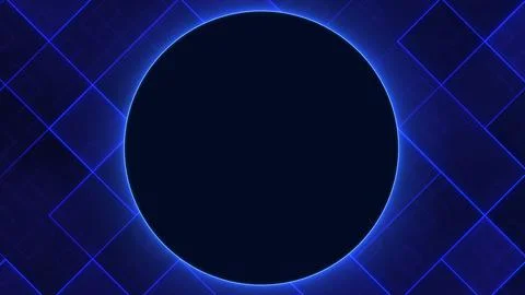 Blue neon eclipse circle with geometric grid lines, abstract futuristic tec.. Stock Illustration