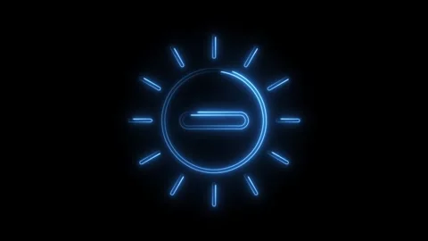 Blue neon effect sun brightness reduce icon on black background animation Stock Footage 308902848