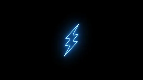 Blue neon electric lightning bolt icon energy sign dark background 4k Stock Footage 345259960