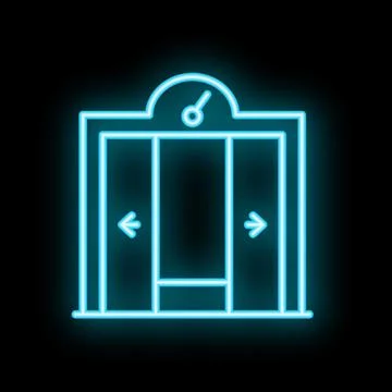 Blue neon elevator on black background signifying up and down buttons 스톡 일러스트