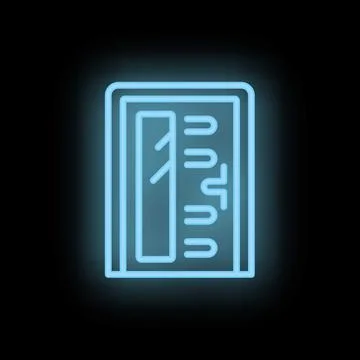 Blue neon elevator doors icon illustrating going up concept Illustrazione stock