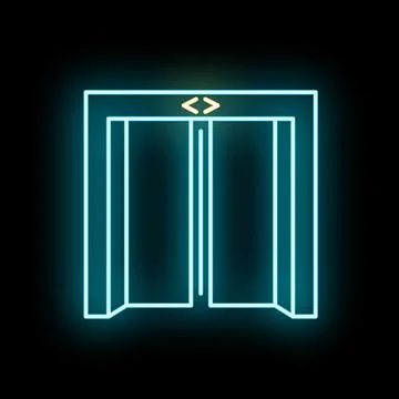 Blue neon elevator doors line art icon Stock Illustration