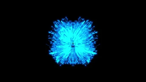 Blue Neon Energy Particle Explosion Animation on Black Background Stockbeeldmateriaal 334577415