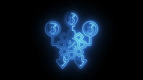 Blue neon financial optimization animation with gears,dollar signs,and arro.. Stock Footage 309913975