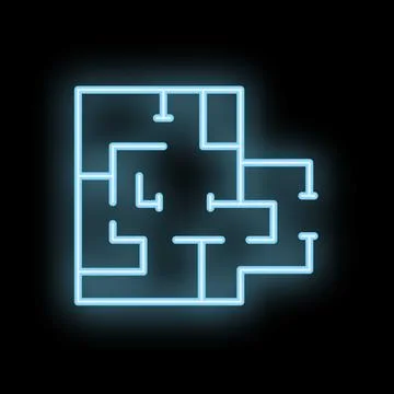 Blue neon floor plan glowing on black background Stock Illustration