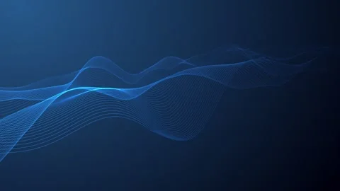 Blue neon flowing lines create smooth wave motion on dark navy gradient. Lu.. Video stock 344285470