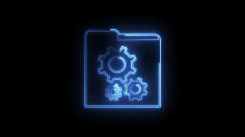Blue Neon Folder Gears Icon Animation Technology Concept Isolated Black Bac.. Stock Footage 315498568