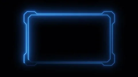 Blue neon frame animation loop with sci-fi HUD elements on dark background Stock Footage 342696956