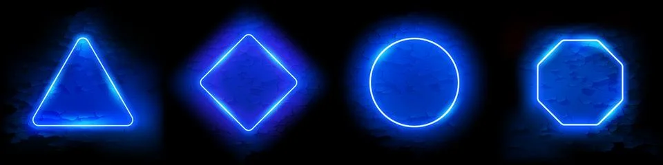 Blue Neon Frames Set on Grunge Background Stock Illustration
