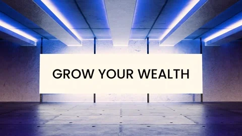 Blue neon futuristic interface with the phrase “Grow Your Wealth” Stock Footage 312544528