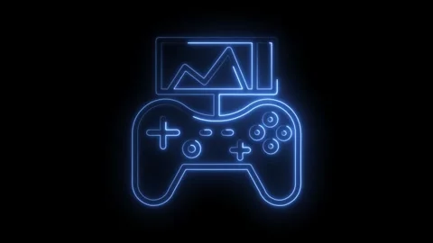 Blue Neon Game Controller Icon With Graph Display Glowing On Black Backgrou.. Stock Footage 315495985