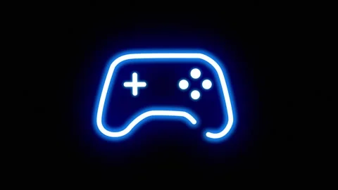 Blue neon game controller icon animation on dark background for gaming content Stock Footage 334233645