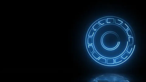 Blue neon gear animation loop with reflection on black background Stock Footage 345600757