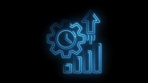 Blue neon gear clock and ascending graph line animation on black background Stock Footage 309916446