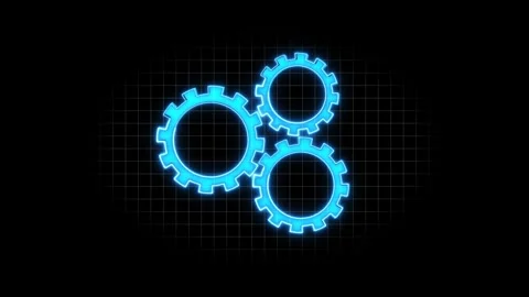 Blue Neon Gears Meshing Together on a Dark Grid Backdrop cogs mechanism ani.. Stock-Footage 332993341