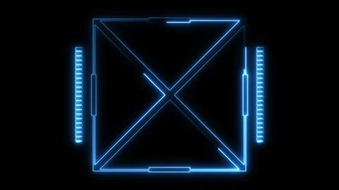 Blue neon geometric frame with diagonal elements glowing on dark animated b.. Stock Footage 337365807