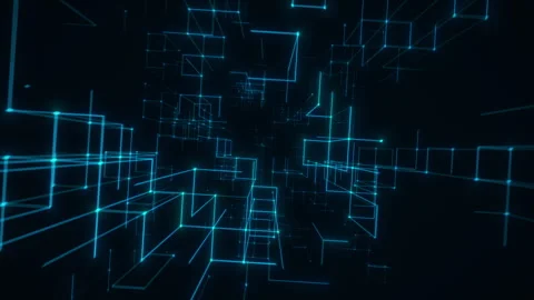 Blue Neon Geometric Grid Stretching Into Futuristic Depth. Looped 3D renderin Stock Footage 322915210