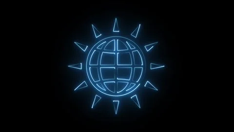 Blue Neon Globe with Sun Rays Icon image stock Stock Footage 318053265
