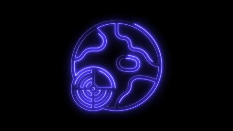 Blue neon globe with target icon animation on black background loop Stock Footage 322972640