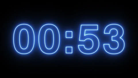 Blue Neon Glow 1 Minute Digital Countdown Timer Animation on Black Screen Stock Footage 337035348