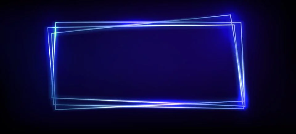 Blue neon glow rectangle frame. Stock Illustration