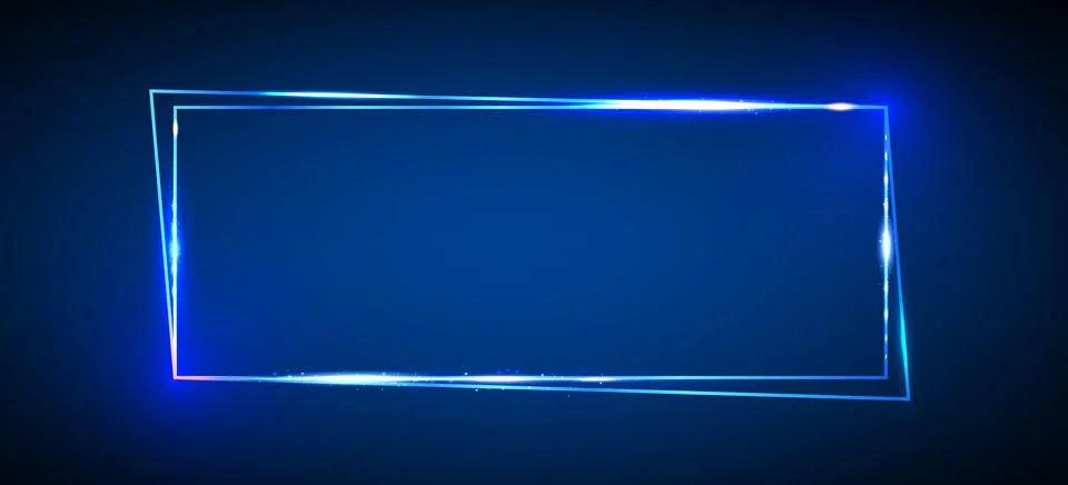 Blue neon glow rectangle frame. Stock Illustration