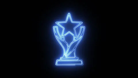 Blue Neon Glow Star Trophy Award Outline Animation on Black Background Stock Footage 337035270