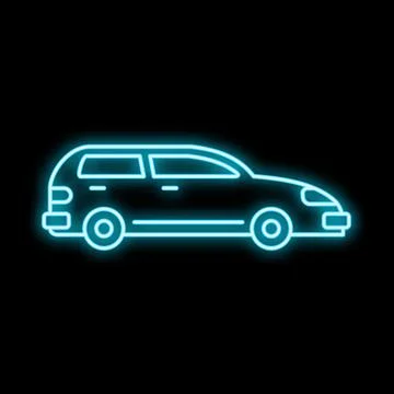 Blue neon glow station wagon car icon Stock Illustration