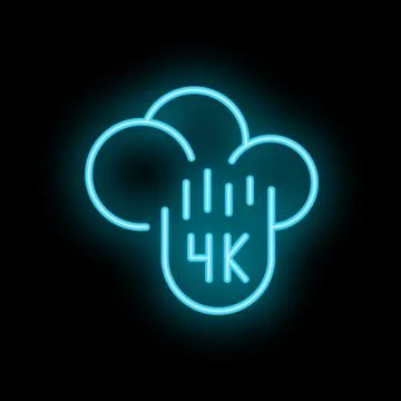 Blue neon glowing 4k cloud computing symbol on a black background Stock Illustration