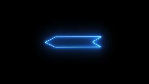 Blue neon glowing arrow shape on dark background Video stock 347086246