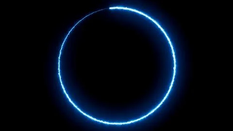 Blue neon glowing circle frame on dark background Ilustração Stock