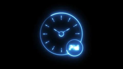 Blue neon glowing clock animation with PM indicator on black background, ti.. Stock Footage 319017448