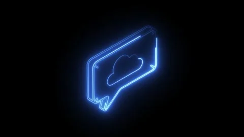 Blue neon glowing cloud icon in speech bubble shape isolated on black backg.. Stock Footage 314711128